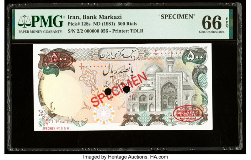 Iran Bank Markazi 500 Rials ND (1981) Pick 128s Specimen PMG Gem Uncirculated 66...