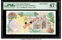 Iran Bank Markazi 10,000 Rials ND (1981) Pick 131s Specimen PMG Superb Gem Unc 67 EPQ. Red Specimen & TDLR overprints and two POCs present.

HID098012...