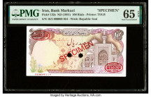 Iran Bank Markazi 100 Rials ND (1981) Pick 132s Specimen PMG Gem Uncirculated 65 EPQ. Red Specimen & TDLR overprints and two POCs present.

HID0980124...