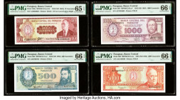 Paraguay Banco Central 10; 500; 1000; 5000 Guaranies 1952 (ND 1963) Pick 196a; 206; 207; 208 Four Examples PMG Gem Uncirculated 65 EPQ; Gem Uncirculat...