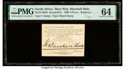 South Africa Matabeleland 6 Pence 1.8.1900 Pick S664e PMG Choice Uncirculated 64. 

HID09801242017

© 2020 Heritage Auctions | All Rights Reserved