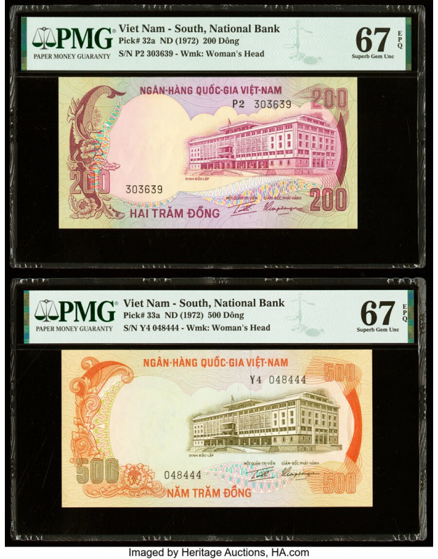 South Vietnam National Bank of Viet Nam 200; 500 Dong ND (1972) Pick 32a; 33a Tw...