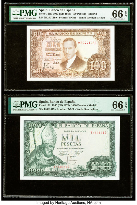 Spain Banco de Espana 100; 1000; 500 Pesetas 7.4.1953; 19.11.1965; 23.6.1971 Pic...