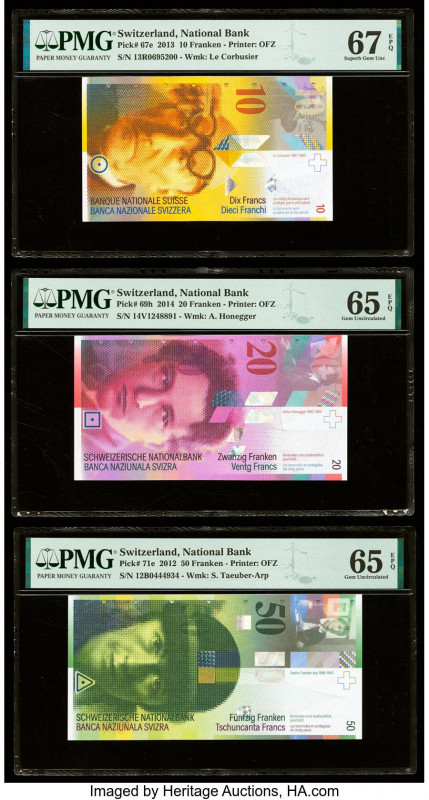 Switzerland National Bank 10; 20; 50 Franken 2013; 2014; 2012 Pick 67e; 69h; 71e...