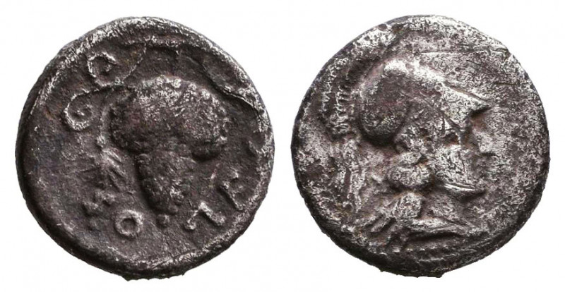 Cilicia, Soloi AR Obol. Circa 410-375 BC. Helmeted head of Athena right / Grape ...