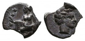 CILICIA, Tarsos. Circa 370 BC. AR Obol. Female kneeling left, casting astragaloi / Youthful male head right.
Reference:
Condition: Very Fine



...