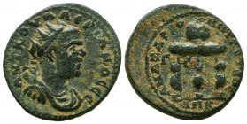 CILICIA. Anazarbos. Valerian I (253-260). Ae.
Obv: AVT K OVAΛEPIANOC CE.
Radiate, draped and cuirassed bust right.
Rev: ANZAPBOC TEOC / A/N - K/Γ....