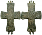 A Very Large and Beautiful BYZANTINE BRONZE RELIQUARY CROSS
CIRCA 9TH-11TH CENTURY A.D.
Reference:
Condition: Very Fine 



Weight: 125,6 gr
D...