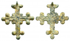 A Very Beautifully Decorated BYZANTINE BRONZE CROSS
CIRCA 9TH-11TH CENTURY A.D.
Reference:
Condition: Very Fine 



Weight: 5,7 gr
Diameter: 3...
