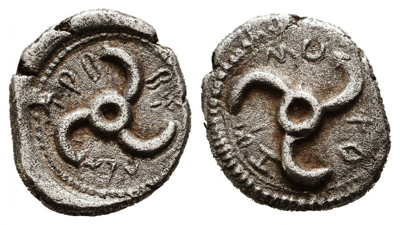 Dynasts of Lycia, Trbbenimi AR Diobol. circa 390-375 BC. Triskeles / Triskeles. ...