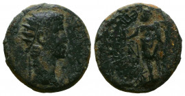 PHOENICIA, Aradus. Trajan. 98-117 AD. Æ. Bust of Astarte-Europa right, bust of Trajan before, right / Bull left; date EOT (116-117 AD).

Reference: ...