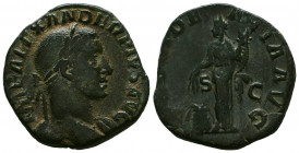 SEVERUS ALEXANDER. 222-235 AD. Æ Sestertius. Struck 231-235 AD. Laureate bust right, slight drapery on left shoulder / Providentia standing front, hea...