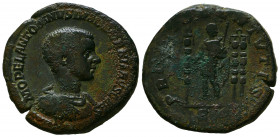 DIADUMENIAN. As Caesar, 217-218 AD Æ Sestertius. Struck 217-218 AD. M OPEL ANTONINVS DIADVMENIANVS CAES, bare-headed, draped, and cuirassed bust right...