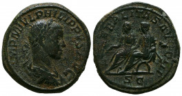 Philippus II (247-249 AD). AE Sestertius, Roma (Rome).
Obv. IMP M IVL PHILIPPVS AVG, laureate, draped and cuirassed bust right, seen from behind.
Re...