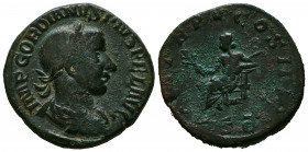 GORDIAN III. 238-244 AD. Æ Sestertius. Struck 242 AD. IMP GORDIANVS PIVS FEL AVG, laureate, draped, and cuirassed bust right, seen from behind / P M T...