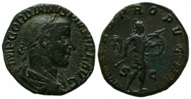 GORDIAN III. 238-244 AD. Æ Sestertius . Laureate, draped and cuirassed bust right / Mars walking right, holding spear and shield. RIC IV 339a; Cohen 2...