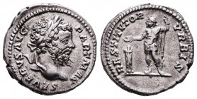 Septimius Severus. A.D. 193-211. Rome, A.D. 200/1. SEVERVS AVG PART MAX, laureate head of Septimius Severus right / RESTITVTORI VRBIS, emperor standin...