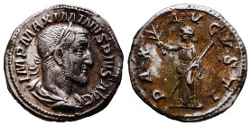Maximinus I, AD 235-238. AR Denarius minted at Rome, c. March AD 235 - c. January AD 236. Laureate, cuirassed and draped bust right of Maximinus I. Re...