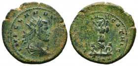 CLAUDIUS II GOTHICUS (268-270). Antoninianus. Kyzikos.
Obv: IMP CLAVDIVS P F AVG.
Radiate head right.
Rev: VICTORIAE GOTHIC.
Trophy of arms; bound...