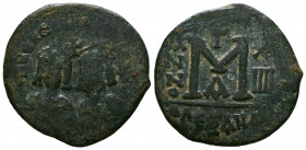 REVOLT of the HERACLII. 608-610 AD. Æ Follis. Alexandretta mint. Dated indictional year 14 (610 AD). DmN ERACLIO CONSULII, facing busts of the exarch ...