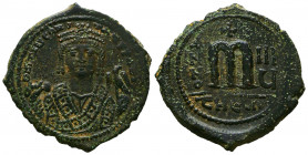 Maurice Tiberius. A.D. 582-602. AE follis. 

Reference:
Condition: Very Fine




Weight: 13,1 gr
Diameter: 32,2 mm