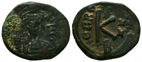 Maurice Tiberius. A.D. 582-602. AE follis. 

Reference:
Condition: Very Fine




Weight: 6,2 gr
Diameter: 26,2 mm