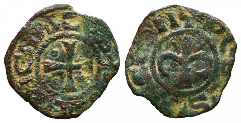 Crusades. Antioch , Bohemond IV, Æ Pougeoise, F, +BOAMVNDVS, fleur-de-lis with t...