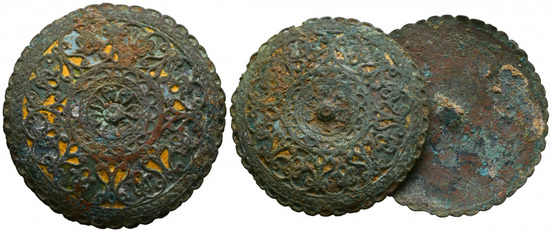 Byzantine Glas inlaid and lovely decorated pair of ornament. c. 7th-12th century...
