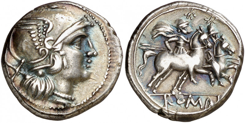 (después 211 a.C.). Anónima. Denario. (Bab. 2) (Craw. 44/5). 4,66 g. MBC+.