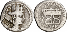 (hacia 67 a.C.). Gens Plaetoria. Denario. (Bab. 3) (Craw. 409/2). Contramarca ES realizada en Éfeso durante el mandato de Vespasiano (74-79 d.C.). 3,6...