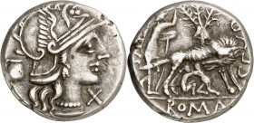 (hacia 137 a.C.). Gens Pompeia. Denario. (Bab. 1) (Craw. 235/1a). 3,93 g. MBC+.