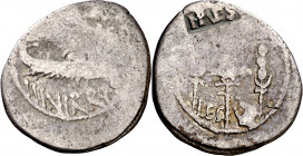 (32-31 a.C.). Marco Antonio. Denario. Contramarca realizada en Éfeso durante el mandato de Vespasiano (74-79 d.C.). 2,86 g. MBC-.