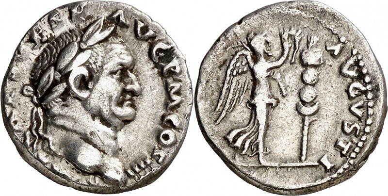 (72-73 d.C.). Vespasiano. Denario. (Spink 2317) (S. 618) (RIC. 362). 3,29 g. MBC...