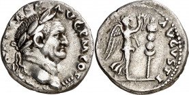 (72-73 d.C.). Vespasiano. Denario. (Spink 2317) (S. 618) (RIC. 362). 3,29 g. MBC+/MBC.