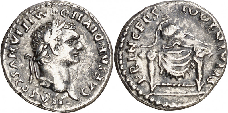 (80-81 d.C.). Domiciano. Denario. (Spink 2677) (S. 399a) (RIC. 271, de Tito). 3,...