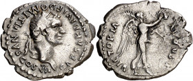 (80-81 d.C.). Domiciano. Quinario. (Spink 2678) (S. 620) (RIC. 272, de Tito). Escasa. 1,46 g. MBC+.