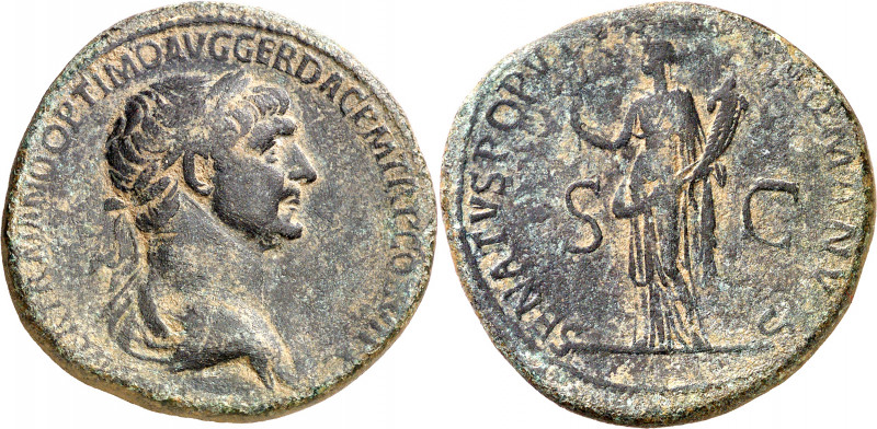 (116 d.C.). Trajano. Sestercio. (Spink 33192) (Co. 352) (RIC. 672). 24,47 g. MBC...