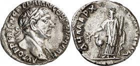 (114 d.C.). Trajano. Arabia. Dracma. (S.GIC. falta) (RPC. III, 4075). 3,47 g. MBC+.