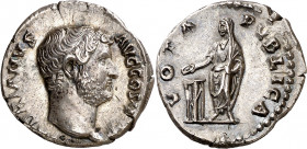 (137-138 d.C.). Adriano. Denario. (Spink 3550) (S. 1481) (RIC. 2326). 3,28 g. EBC-/EBC.
