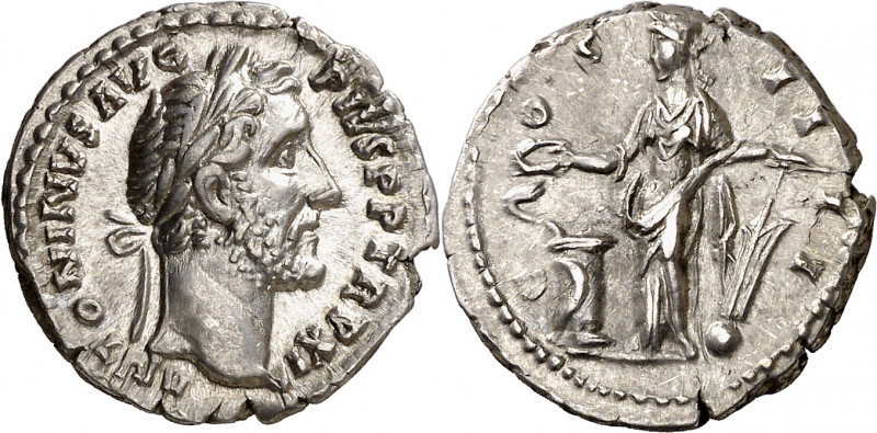 (148-149 d.C.). Antonino pío. Denario. (Spink 4075) (S. 281) (RIC. 181). 3,25 g....