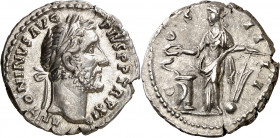 (148-149 d.C.). Antonino pío. Denario. (Spink 4075) (S. 281) (RIC. 181). 3,25 g. EBC-.