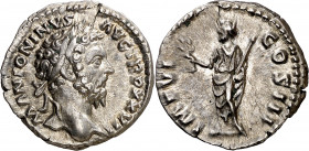 (173 d.C.). Marco Aurelio. Denario. (Spink 4906 var) (S. 305) (RIC. 282). 3,23 g. EBC-.