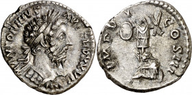 (173 d.C.). Marco Aurelio. Denario. (Spink 4911 var) (S. falta) (RIC. falta). 3,15 g. MBC+.