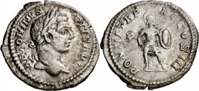 (208 d.C.). Caracalla. Denario. (Spink 6867) (S. 446 y 447) (RIC. 100). 2,88 g. MBC.