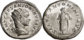 (218-219 d.C.). Eliogábalo. Antoniniano. (Spink 7498 var) (S. 259) (RIC. 137). 5,32 g. EBC/EBC-.