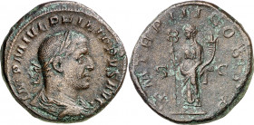 (246 d.C.). Filipo I. Sestercio. (Spink 9004) (Co. 125) (RIC. 149a). 21,78 g. MBC.