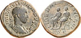 (247 d.C.). Filipo II. Sestercio. (Spink 9279) (Co. 18) (RIC. 267a). 19,53 g. MBC+.
