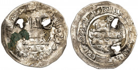 Califato. AH 360. Al Hakem II. Medina Azzahra. Dirhem. (V. 461). Dos perforaciones de época. 2,32 g. (MBC).