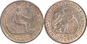 1870. Gobierno Provisional. Barcelona. OM. 5 céntimos. (AC. 5) (AC.pdf 6). 5,05 g. MBC+/EBC-.