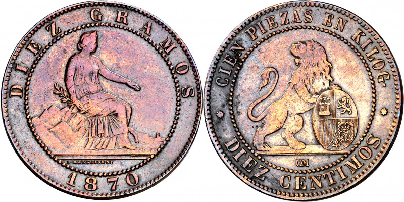 1870. Gobierno Provisional. Barcelona. OM. 10 céntimos. (AC. 8) (AC.pdf 9). 9,41...